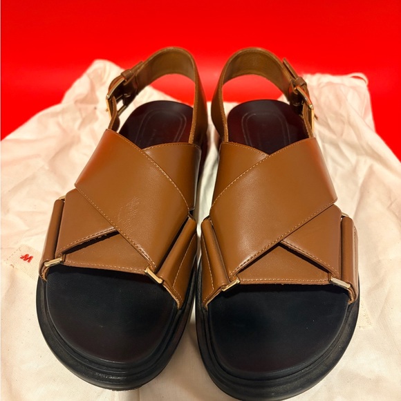 Marni Fussbett Leather Sandals Brown EU 37.5 Minimal Luxury